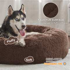 Bedsure calming dog bed raised-edge head support for secure resting posture.