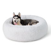 Bedsure Calming Dog Bed round top view shows plush faux fur for curling up.