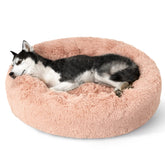 Bedsure calming dog bed round donut pink 36in showing curl-up comfort