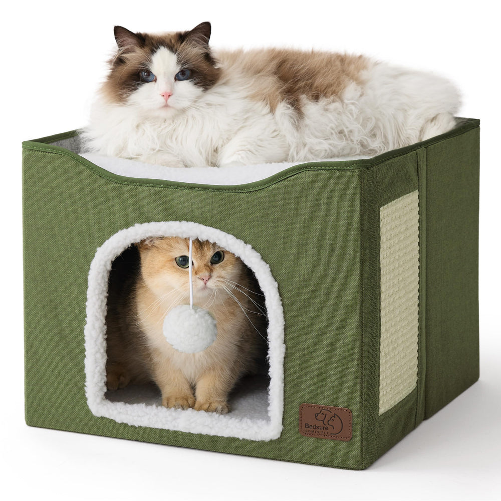 Bedsure cat bed indoor large den in loden green offers cozy retreat for lounging.