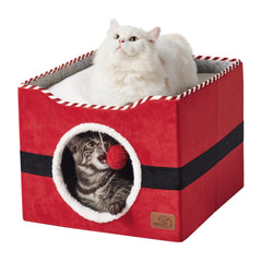 Bedsure cat beds indoor cat cave red, cozy den ideal for naps and hideaways