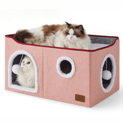 Bedsure cat cube house pink front view for cozy resting and quick nap spots.