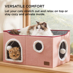 Bedsure cat cube house pink top platform nap area encourages relaxed lounging.