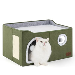 Bedsure cat cube house top platform for lounging and observation.