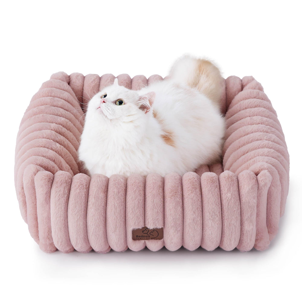 Bedsure cute dog bed blush pink, front view—cozy fit for small pets.
