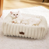 Bedsure cute dog bed cream — front view showing plush fur and cozy support.