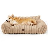Bedsure cute dog couch 36inch tuscan beige; stylish bed for relaxed naps indoors.