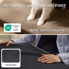 Bedsure dog bed not waterproof image emphasizes need for pee pad protection.