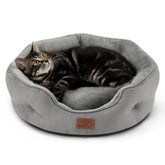 Bedsure dog bed round 20-inch grey front view shows plush comfort for small dogs
