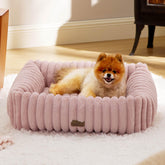 Bedsure dog bed top view in blush highlights compact cozy shape for daily naps