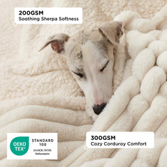 Bedsure dog blanket 60x80 cream reversible side view for dual textures and color options.