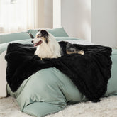 Bedsure waterproof dog blanket showing plush Sherpa side for furniture protection and comfort