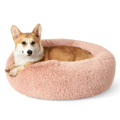 Bedsure Donut Dog Bed 30in soft faux fur pink for cozy naps.