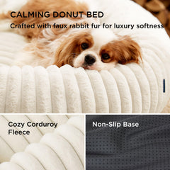 Bedsure Donut Dog Bed faux fur texture delivers plush warmth for chilly days.