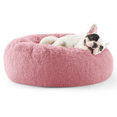 Bedsure donut dog bed round 24in view shows plush surface for curling pets