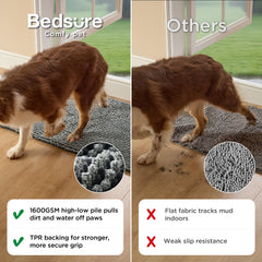 Bedsure door mat non-slip backing grips carpet and tile surfaces.