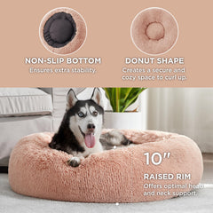 Bedsure fluffy faux fur dog bed pink with plush surface