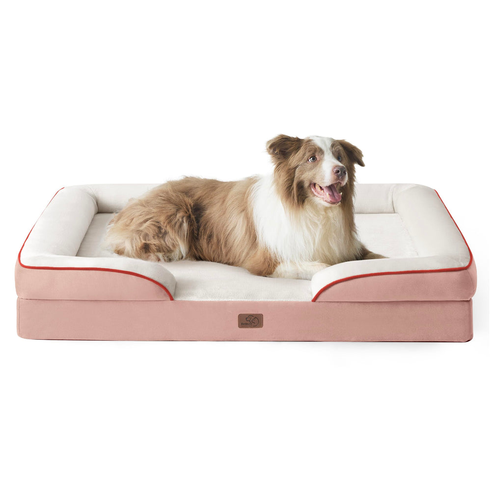 Bedsure L Plus orthopedic dog bed 38in pink top view showing generous sleeping space