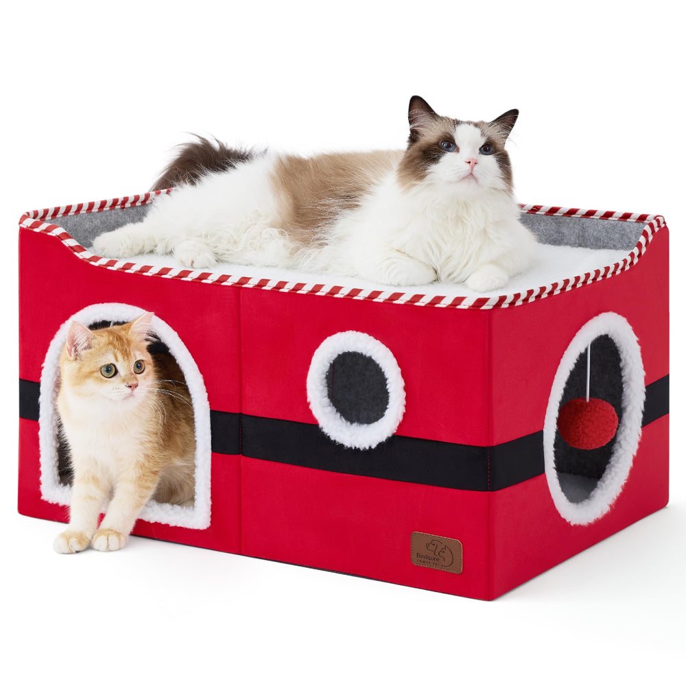 Bedsure large cat bed extra-wide cube house red offers a cozy indoor retreat for cats.