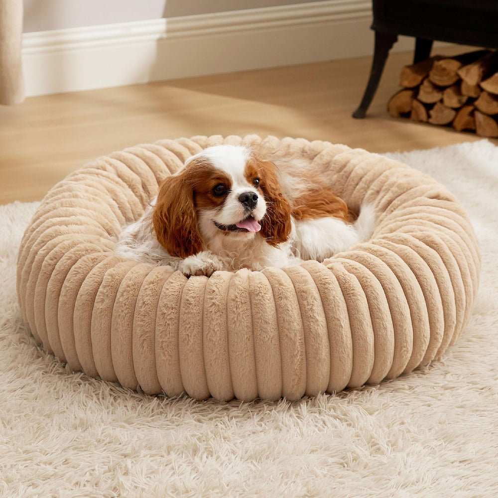 Bedsure medium dog bed with faux fur surface for cozy warmth.