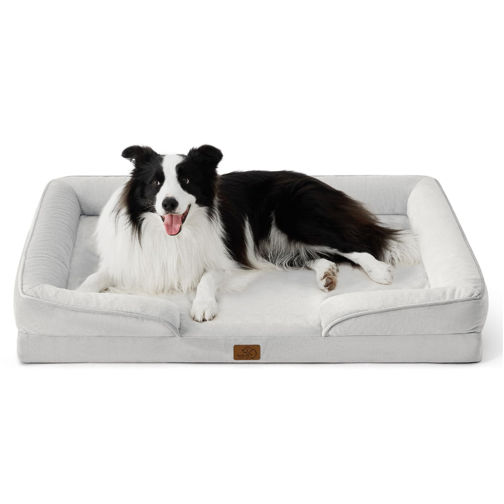 Bedsure orthopedic dog bed large lounge view highlights supportive foam for balanced pressure relief.