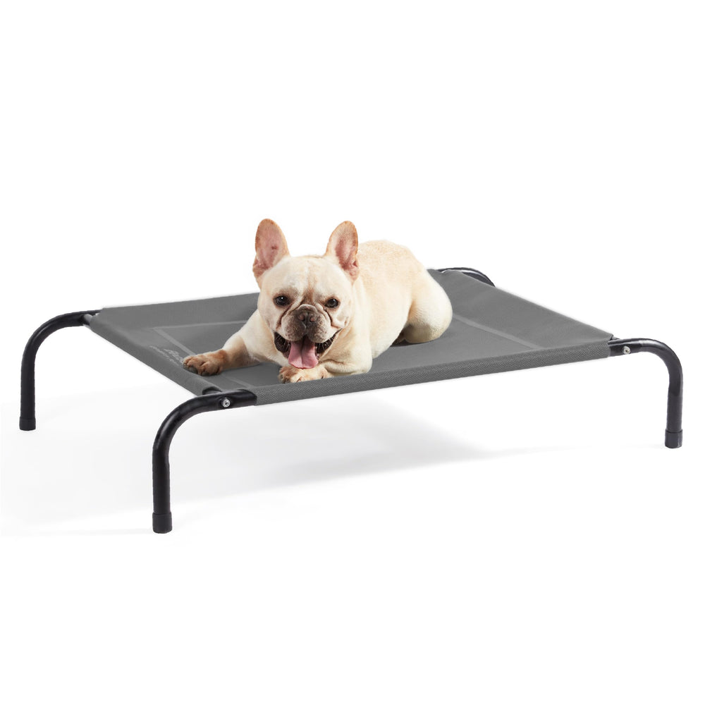 Bedsure Outdoor Elevated Dog Bed mesh cot for cooling comfort on hot days.