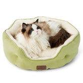 Bedsure round pet bed green closeup soft-plush provides cozy comfort for small pets.
