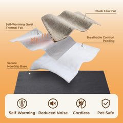 Bedsure self warming mat plush faux fur surface invites relaxation during quiet cats' naps.