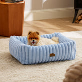 Bedsure washable dog bed medium blue front view shows cozy support for naps.
