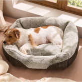 Bedsure washable dog bed in brown, front view with plush fur for cozy naps.