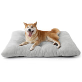 Bedsure Washable Dog Crate Bed gray top view highlights plush crate comfort.