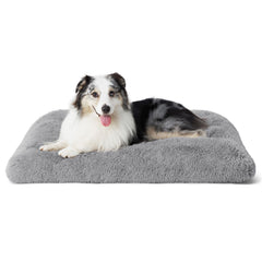 Bedsure washable xl dog bed crate gray closeup showing plush faux fur.