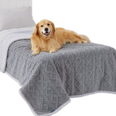Bedsure waterproof dog blanket in grey protects couches from spills and fur.