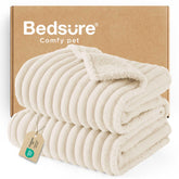 Bedsure waterproof dog blanket in cream shielding furniture from spills and pet paws.