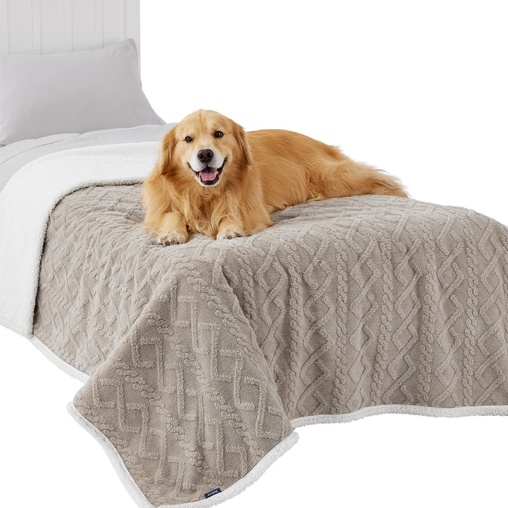 Bedsure waterproof dog blanket on sofa protects furniture from spills and fur