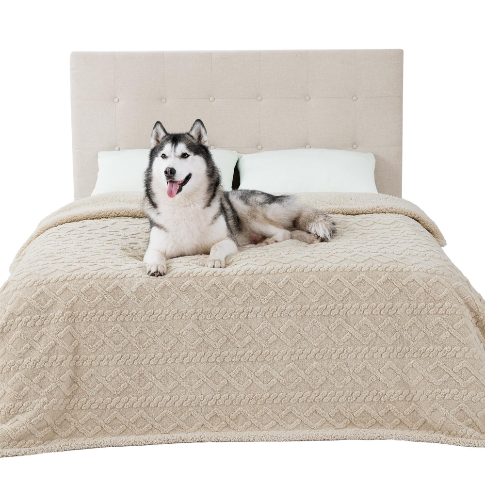 Bedsure waterproof dog blanket bed protector guards furniture against accidents.