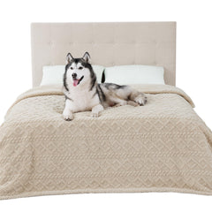 Bedsure waterproof dog blanket bed protector guards furniture against accidents.