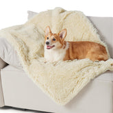 Bedsure waterproof dog blanket cream 30x40 on sofa protects furniture from spills.