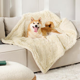 Bedsure waterproof dog blanket cream folded for display showing plush warmth and protection
