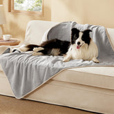 Bedsure waterproof dog blanket on sofa protects against spills and pet hair