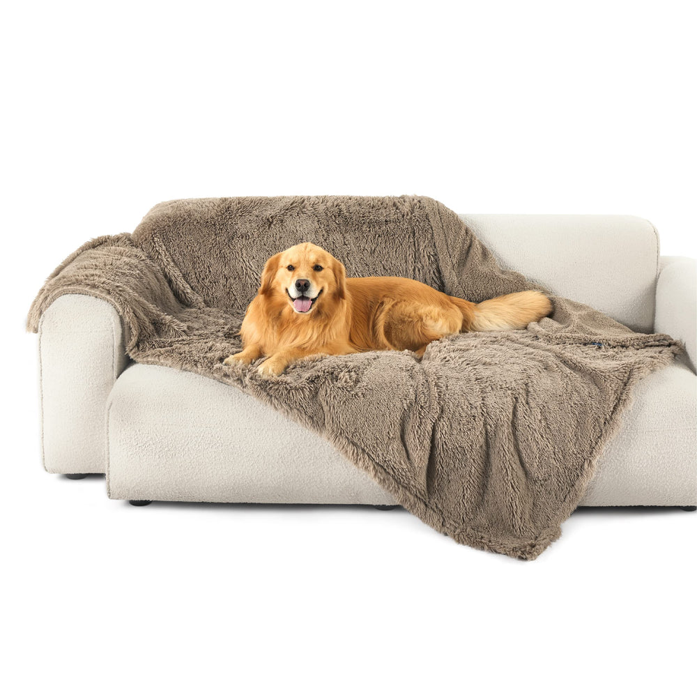 Bedsure waterproof dog blanket wide 60x80 brown—fleece comfort and furniture protection