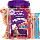 Beefeaters cat treats variety pack tubes closeup featuring salmon, tuna, and chicken flavors for hydration-friendly treats.