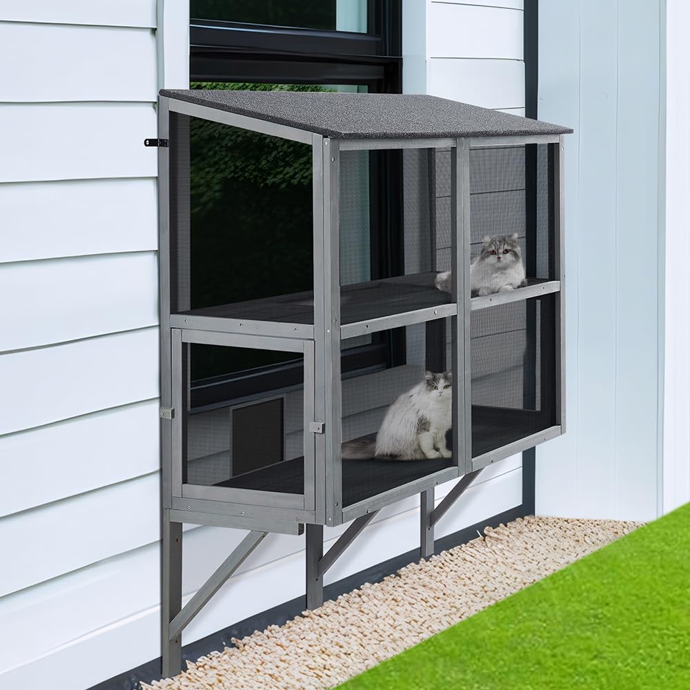 beeNbkks 2-tier bug-proof catio creates a safe outdoor space for indoor cats.