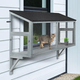beeNbkks catio front view highlights a secure outdoor-inspired perch for curious indoor cats.