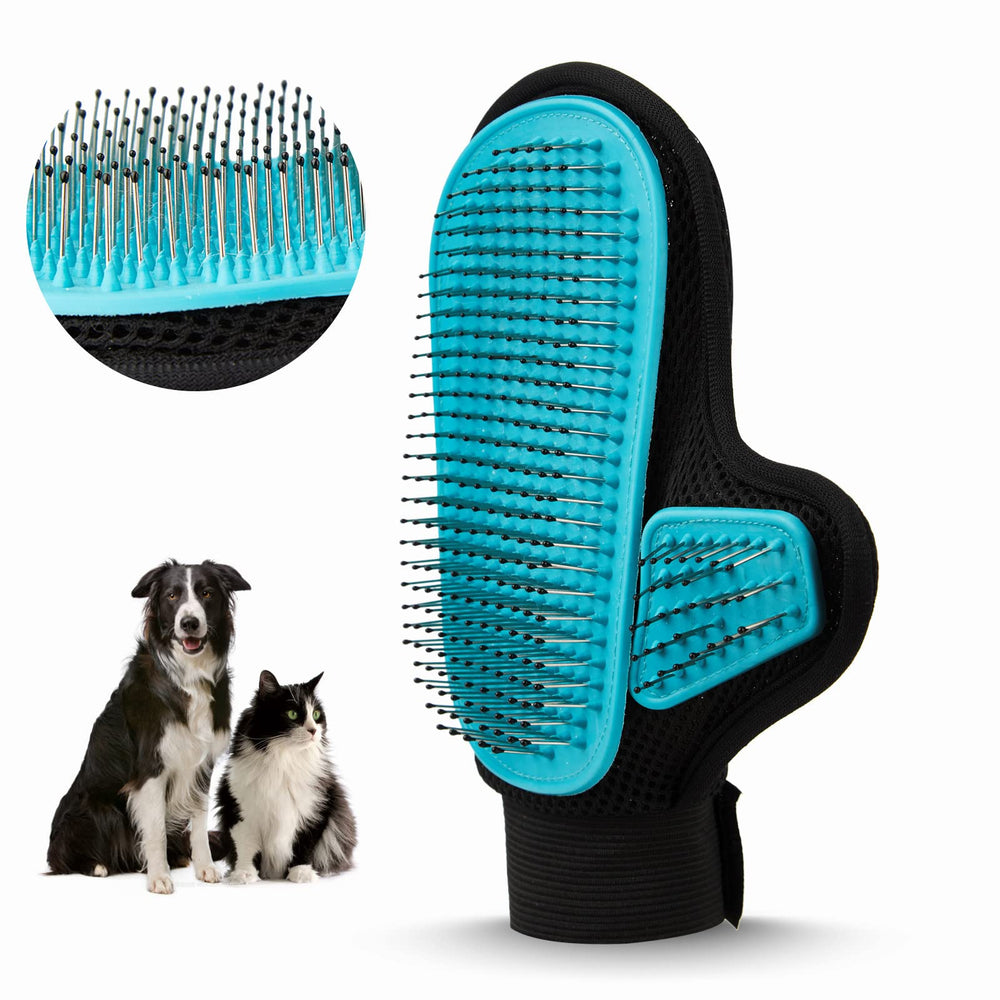 Beenefits grooming glove right-hand blue palm deshedding helps remove loose hair for a sleeker coat
