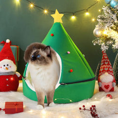 Beeveer Christmas Tree Cat House entrance showing cozy nap niche for cats