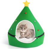 Beeveer Green Christmas Tree Cat House folded for easy storage and quick setup