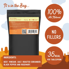 Beg & Barker Beef Topper being sprinkled into kibble for a protein-rich taste boost.