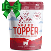 Beg & Barker beef dog food topper in a bowl boosts flavor at mealtime