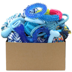 Beiker 20-pack puppy chew toys in blue bundle promote teething relief and dental care.